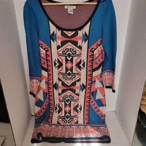 Flying Tomato Aztec Western Indian Tribal Boho Pattern Sweater Dress L Large